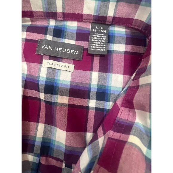 Van Heusen Mens Classic Fit Plaid Button-Down Shirt Size L - Picture 3 of 5